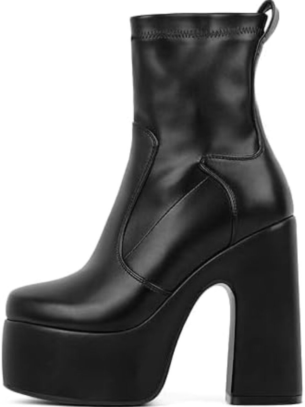 Women's Black Platform Ankle Boot High Chunky Block Heel Round Toe Short Booties